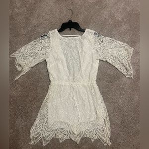 White lace open back dress